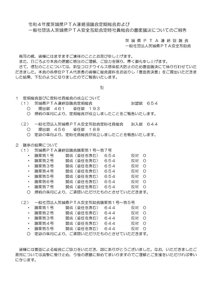 令和４年度書面議決報告